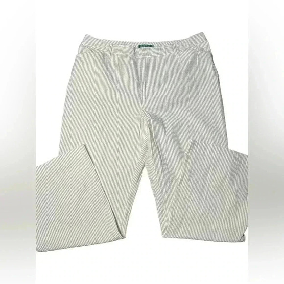 Lauren Ralph Lauren Cotton Seersucker Cream White Striped Pants size 16 - Picture 4 of 9